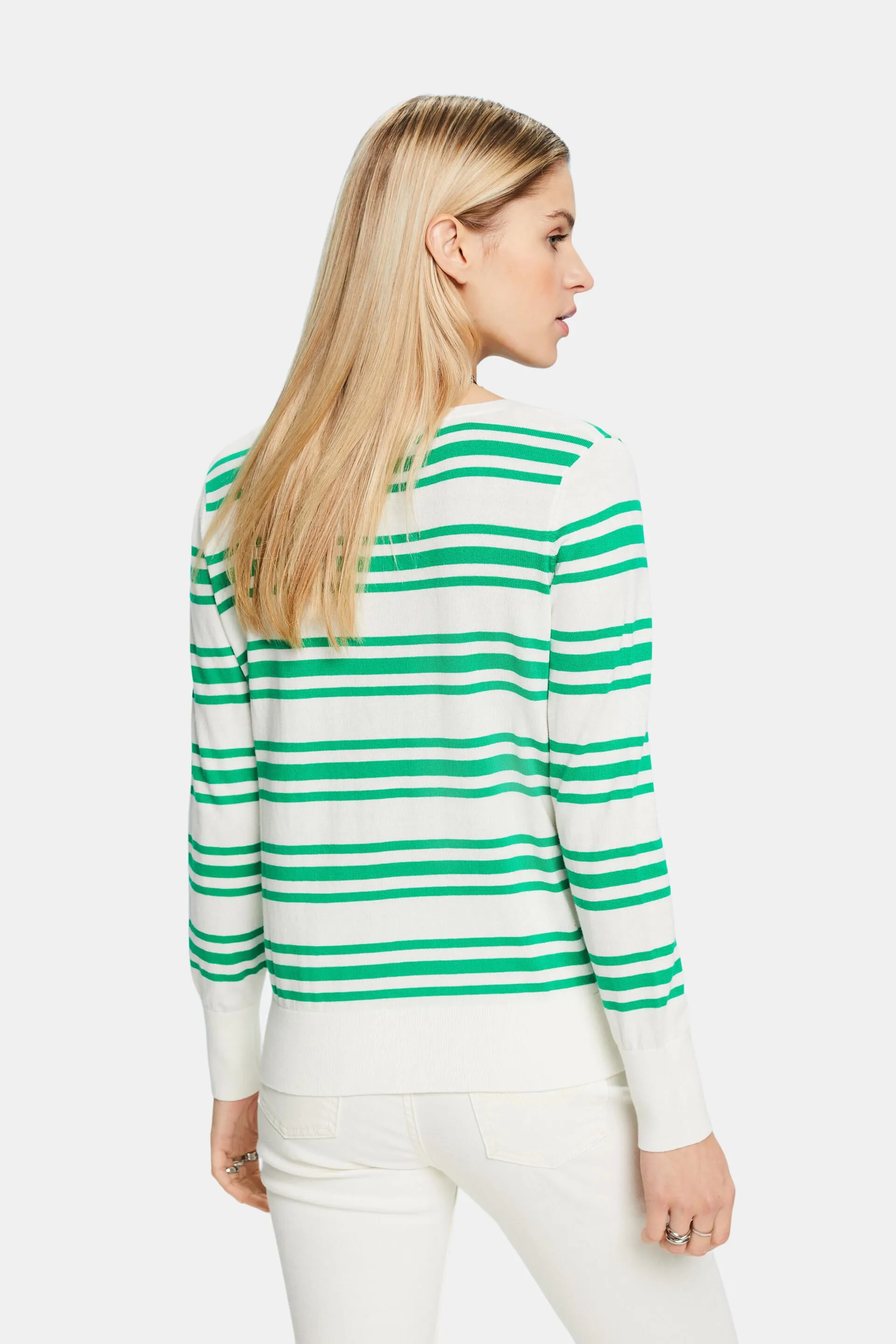 Pullover con scollo a V in cotone a righe
