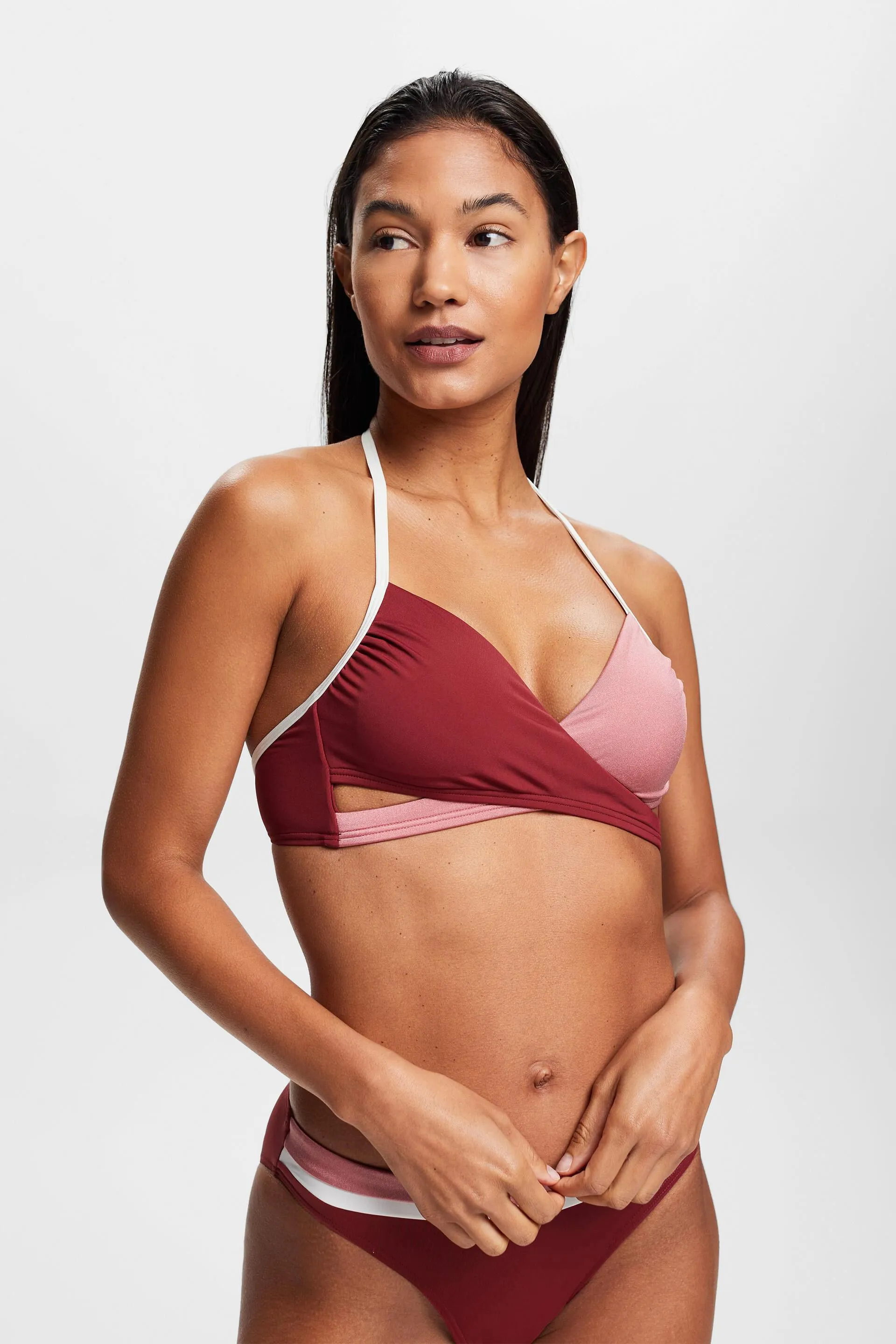 Reggiseno da bikini tricolore, imbottito e con effetto incrociato