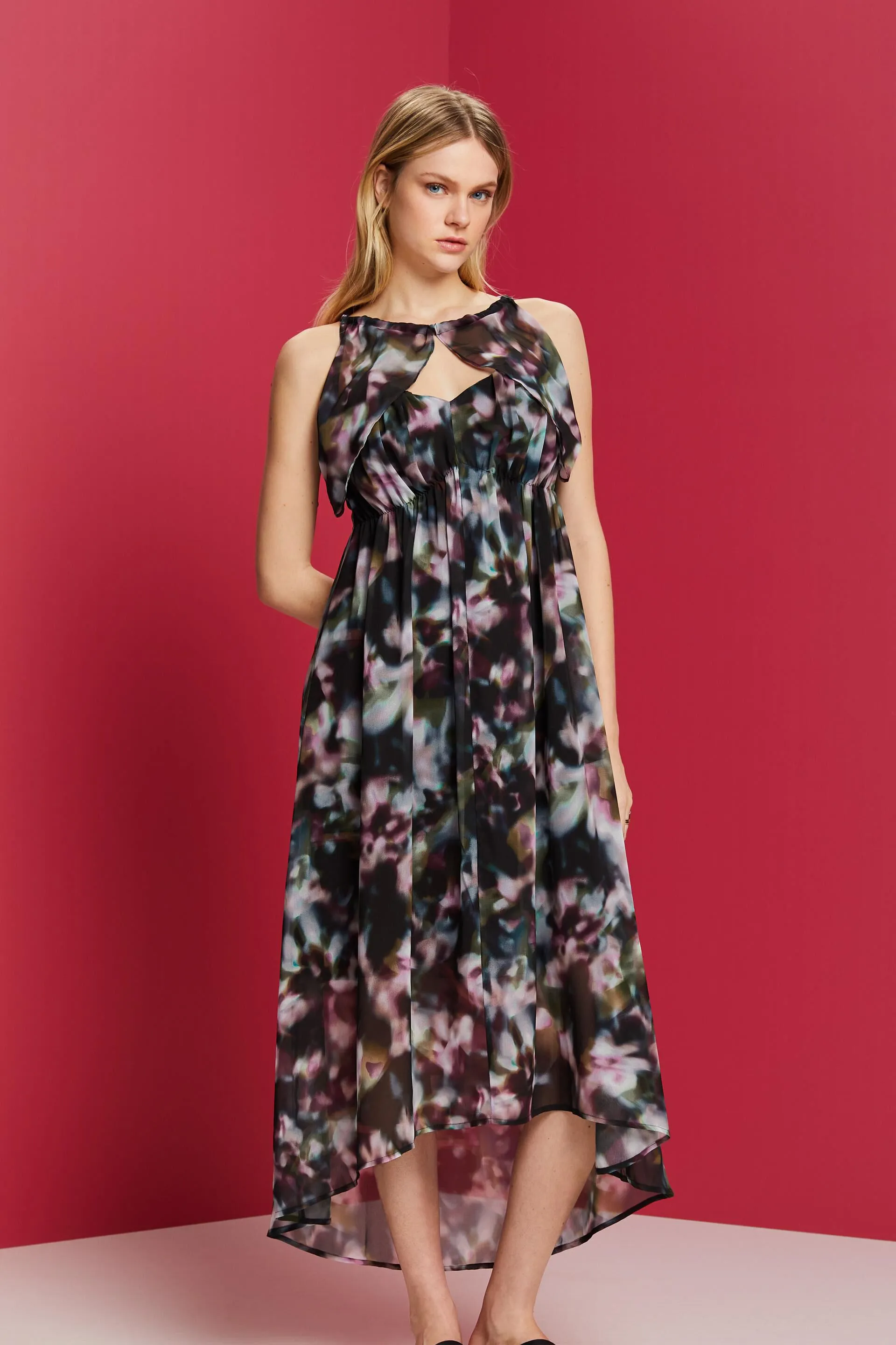 Riciclato: abito midi fantasia in chiffon