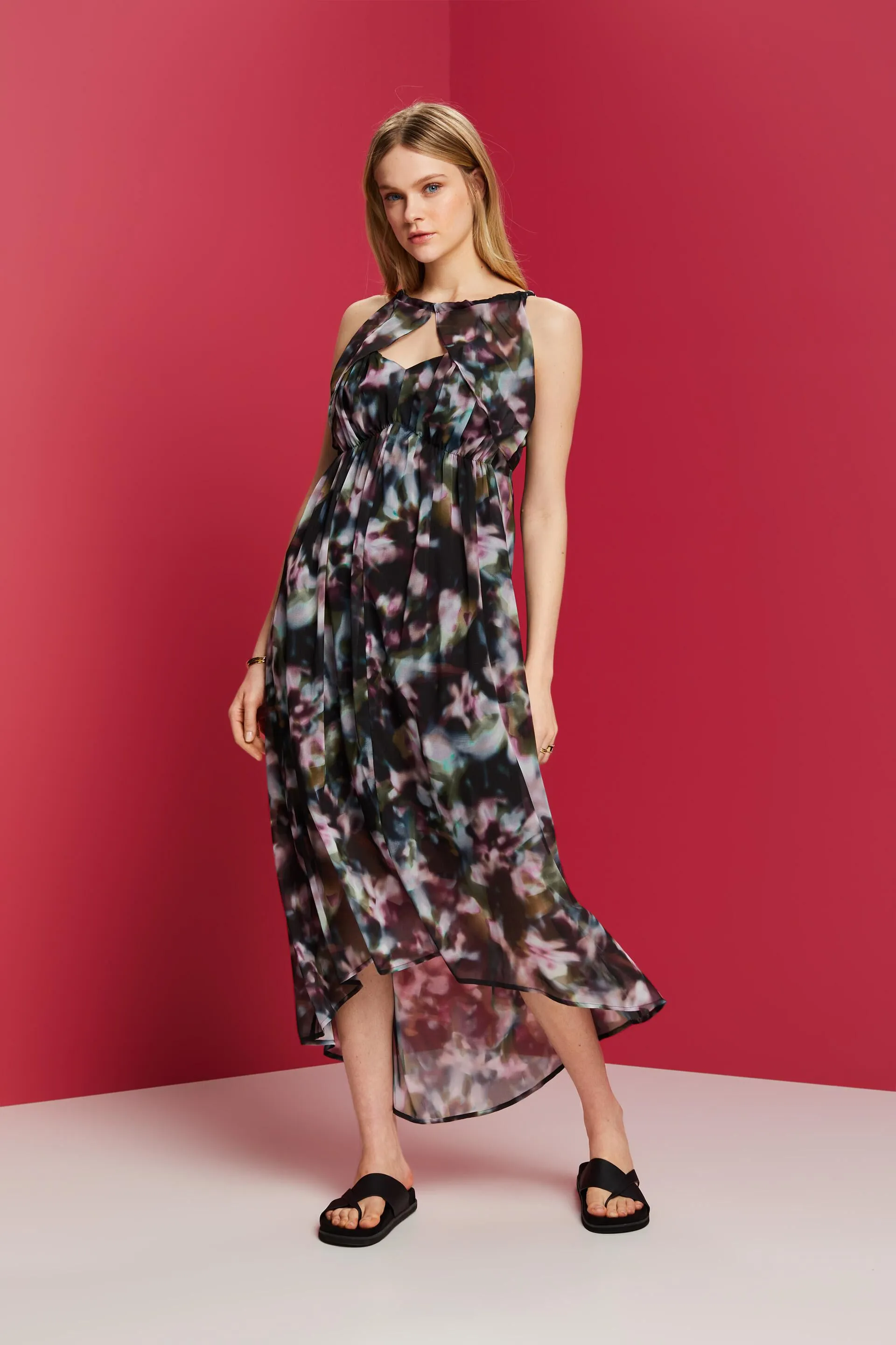 Riciclato: abito midi fantasia in chiffon