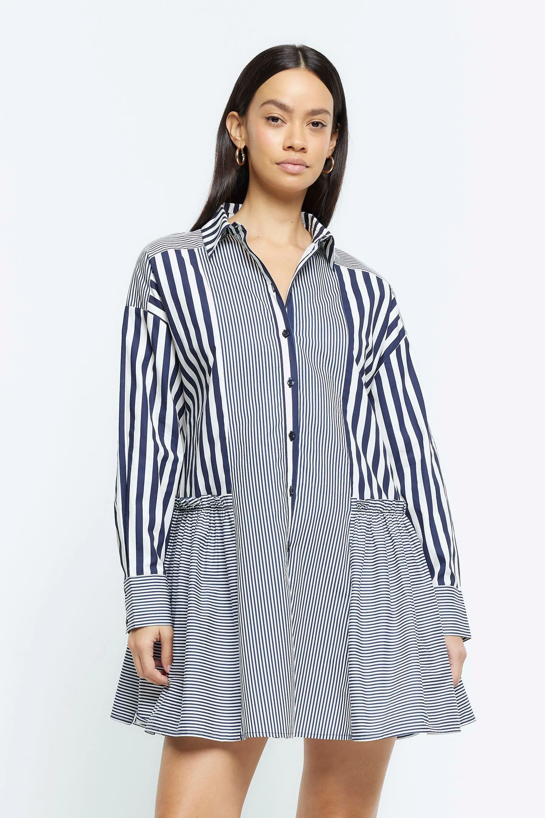 River Island A righe - Abito chemisier grembiule