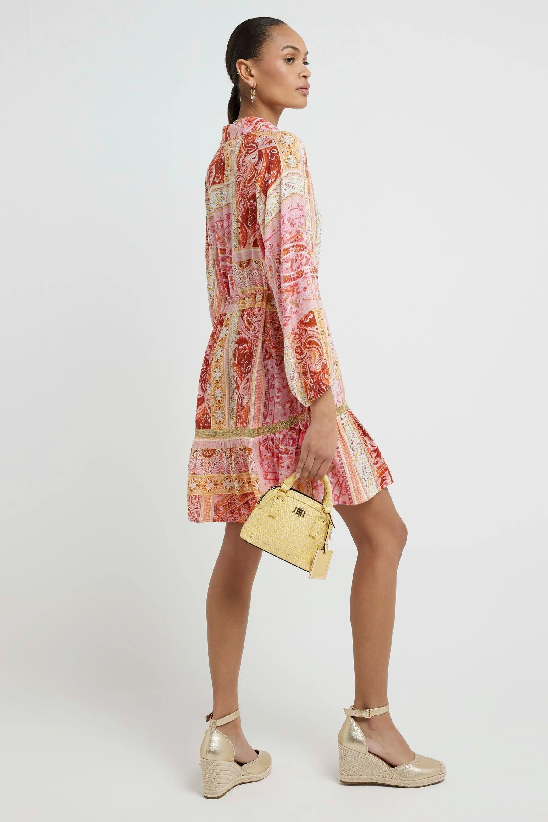 River Island - Abito chemisier corallo con stampa cachemire