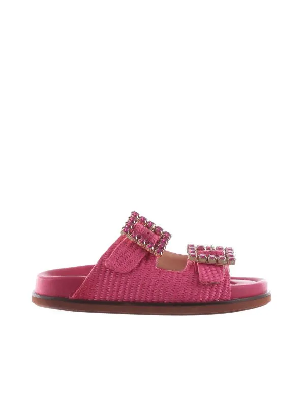 Sabot in raffia con doppia fibbia con strass