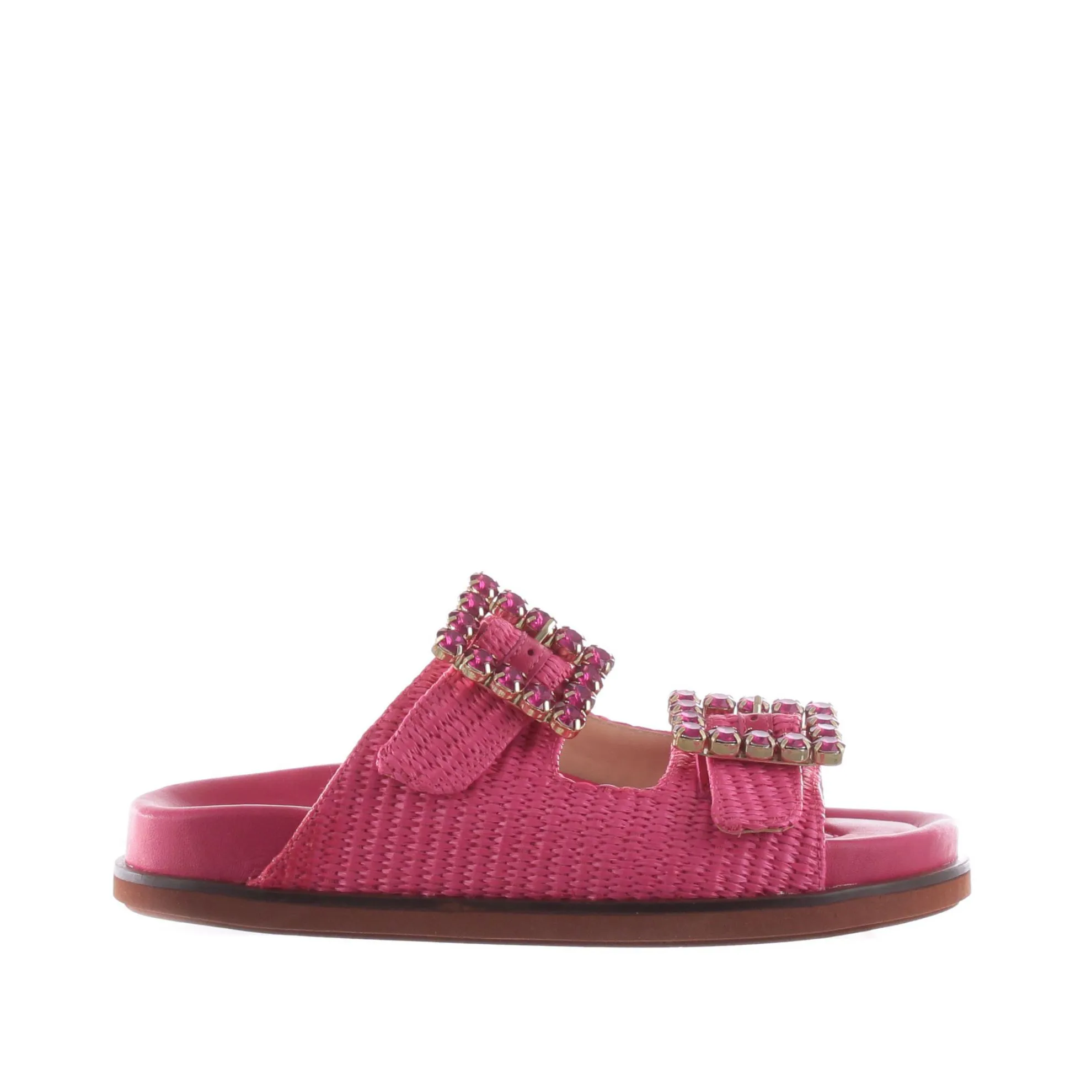 Sabot in raffia con doppia fibbia con strass