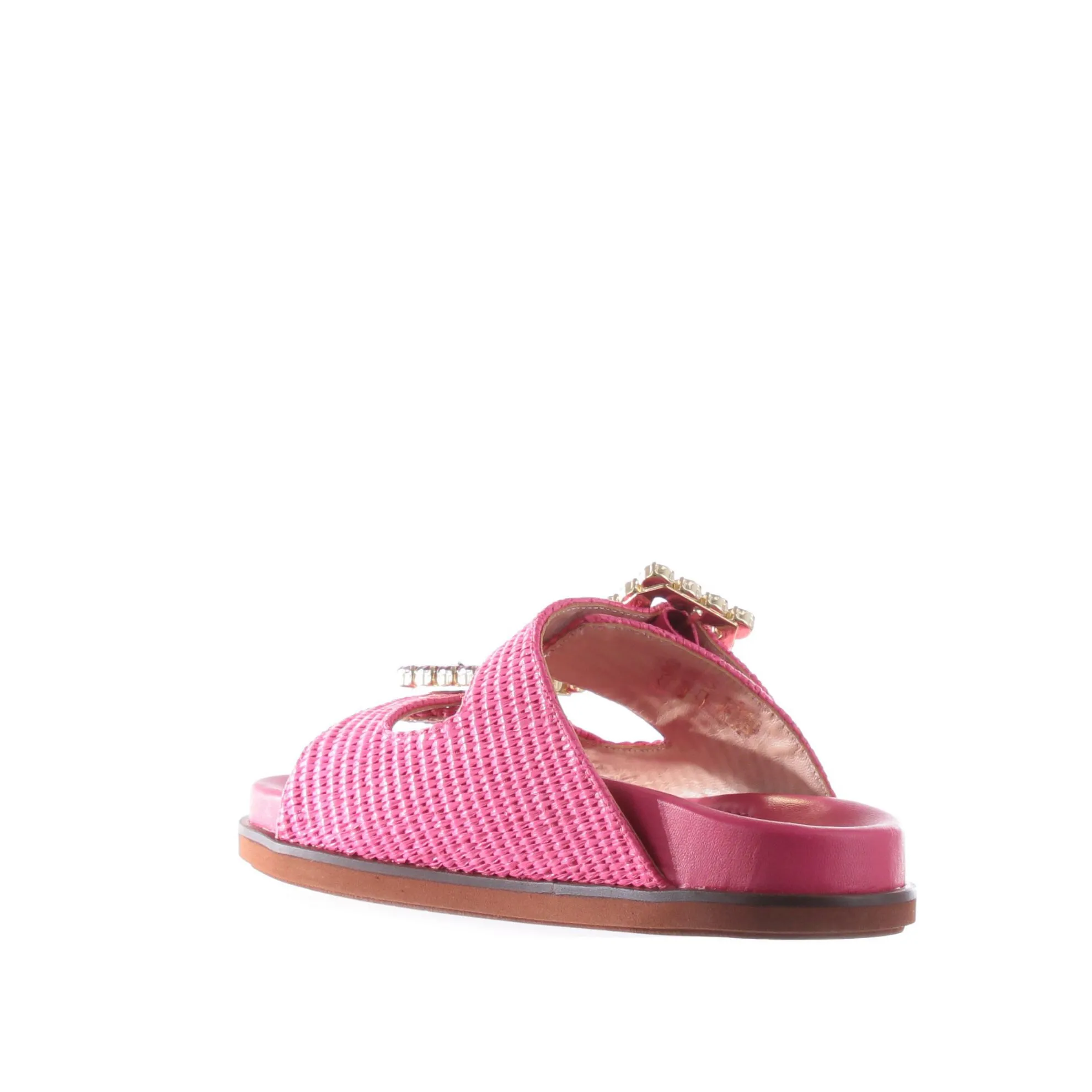 Sabot in raffia con doppia fibbia con strass