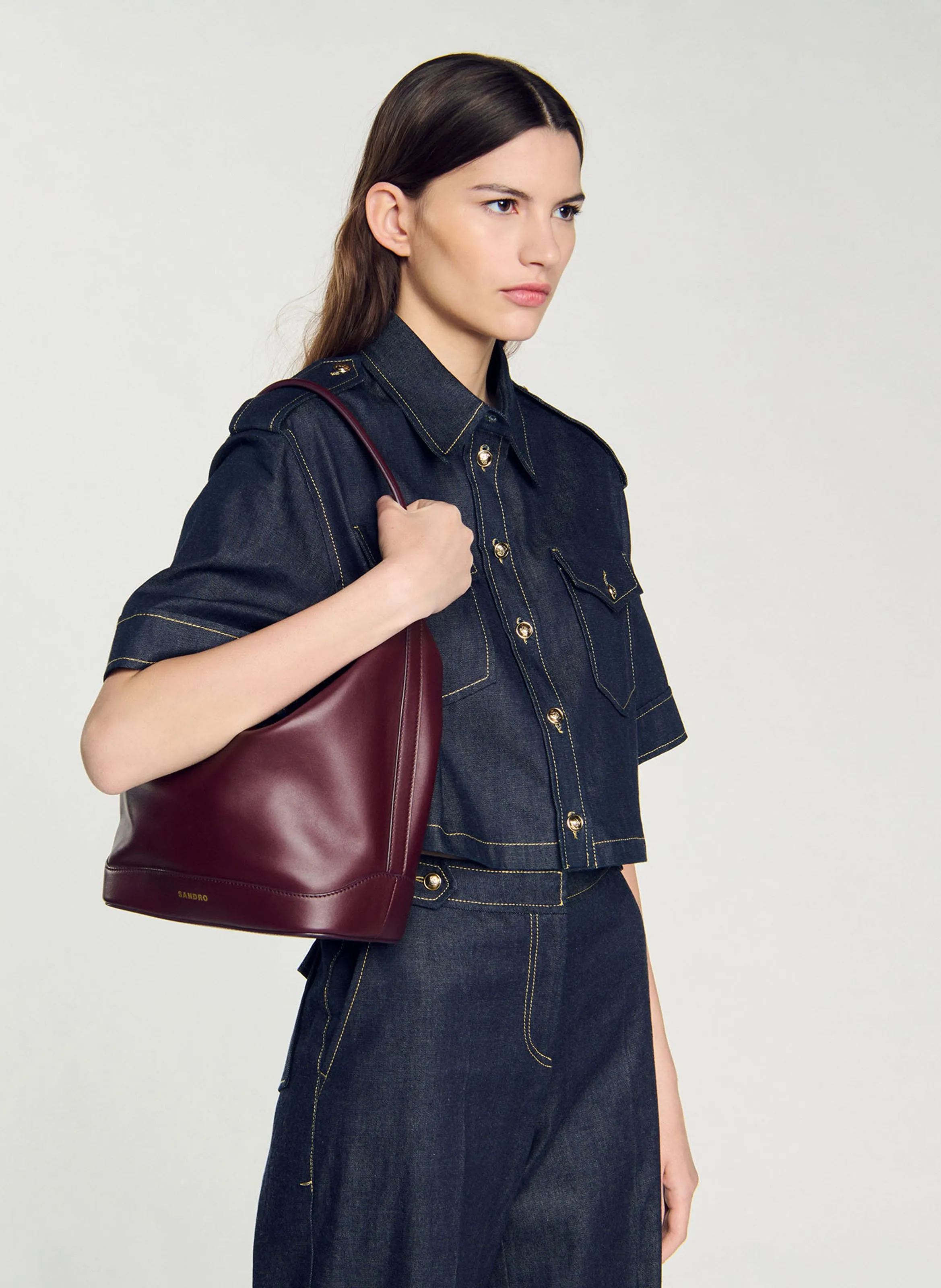  SANDRO   Borsa a secchiello in pelle | Rosso