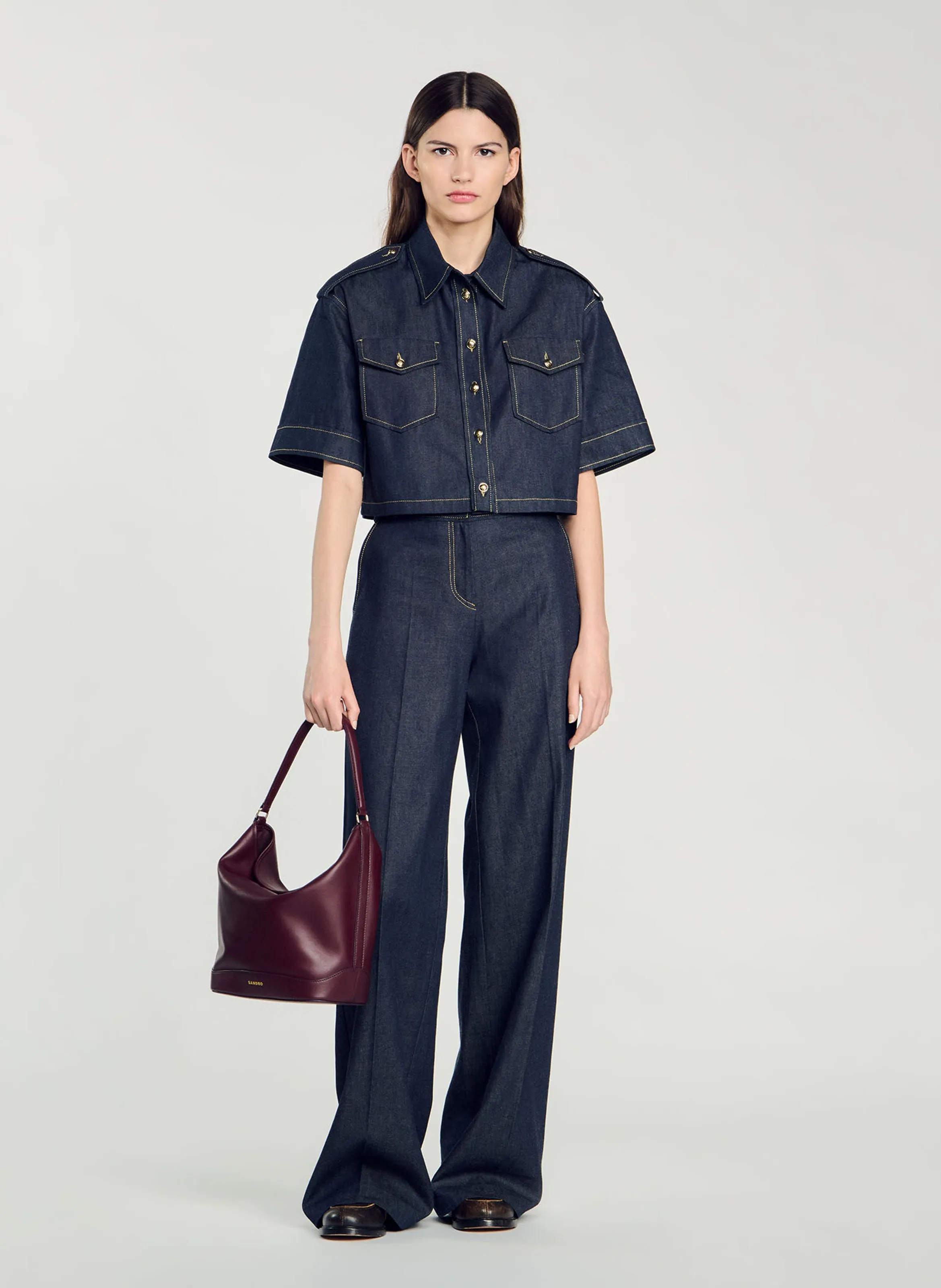  SANDRO   Borsa a secchiello in pelle | Rosso