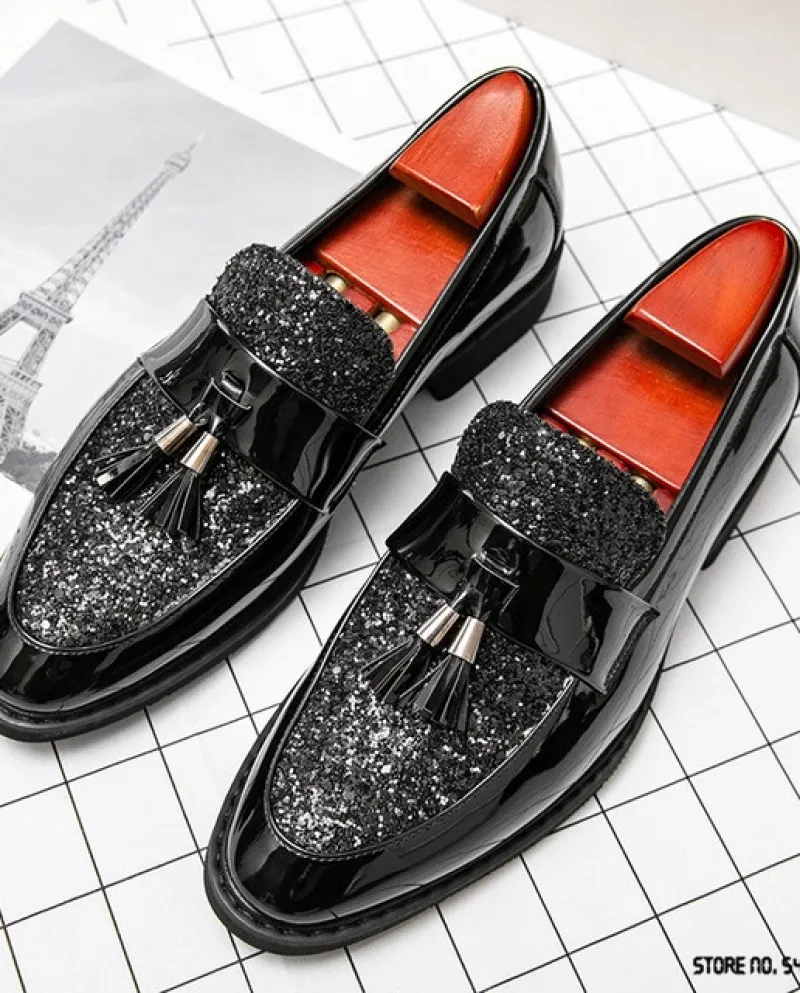 Scarpe Oxford con patchwork di paillettes a punta di design di lusso per uomo Abito da sposa formale Ritorno a casa Sapatos Teni