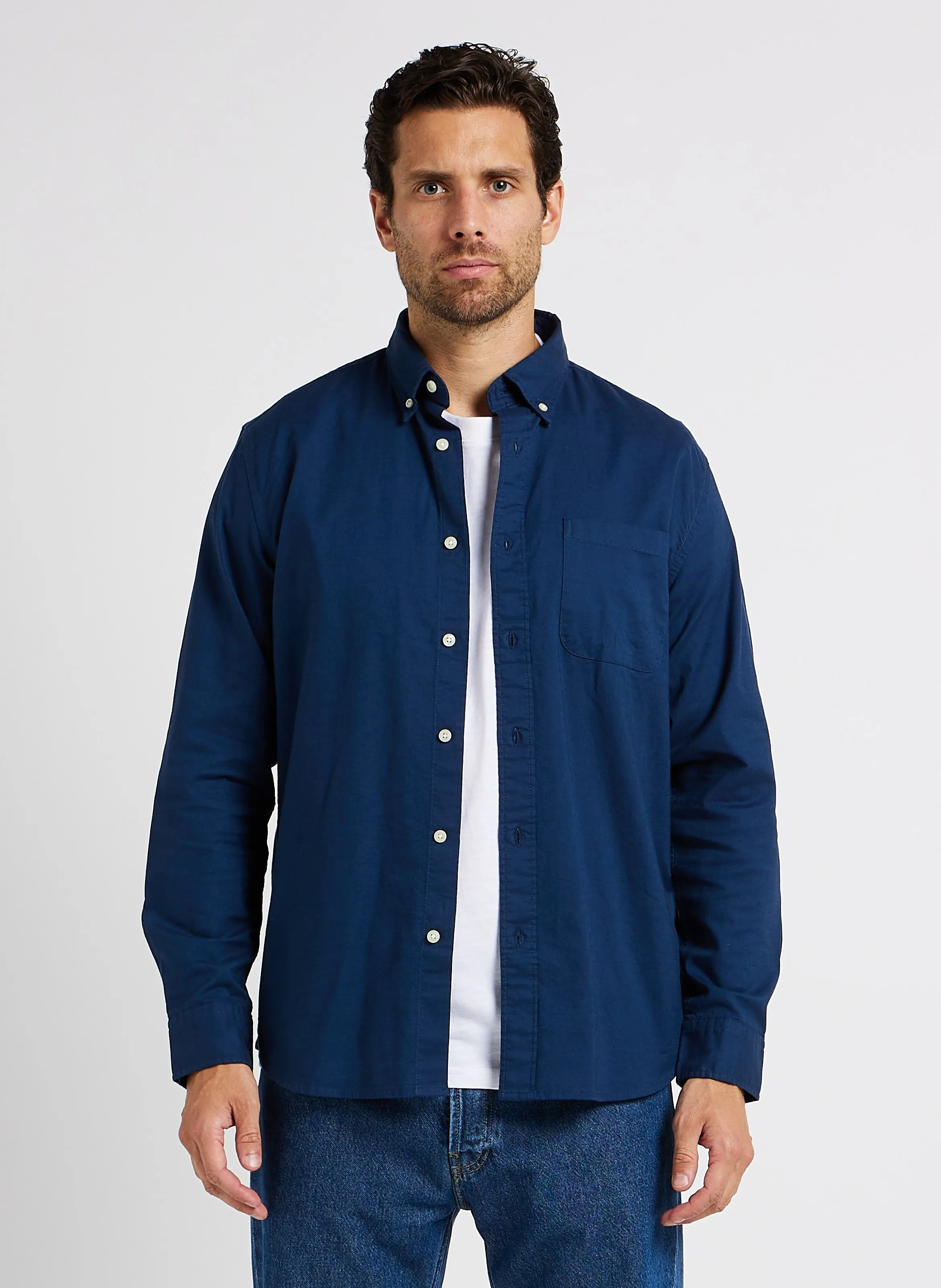  SELECTED   Camicia con collo button down in misto cotone | Blu
