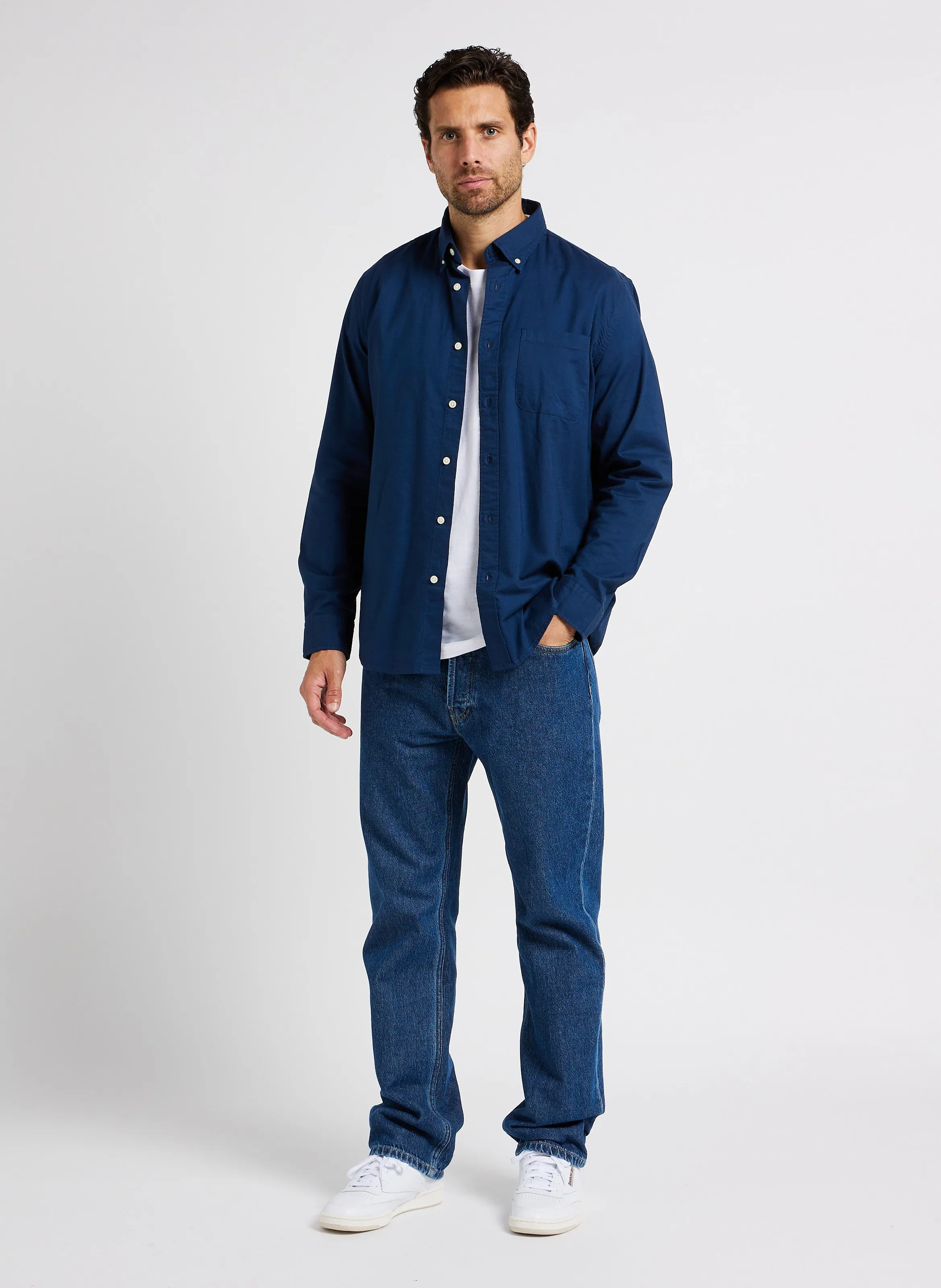  SELECTED   Camicia con collo button down in misto cotone | Blu