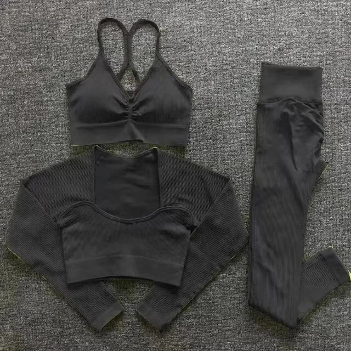 Set da allenamento a coste senza cuciture Completo da fitness Set da yoga a coste senza cuciture Set da yoga a coste senza cucit