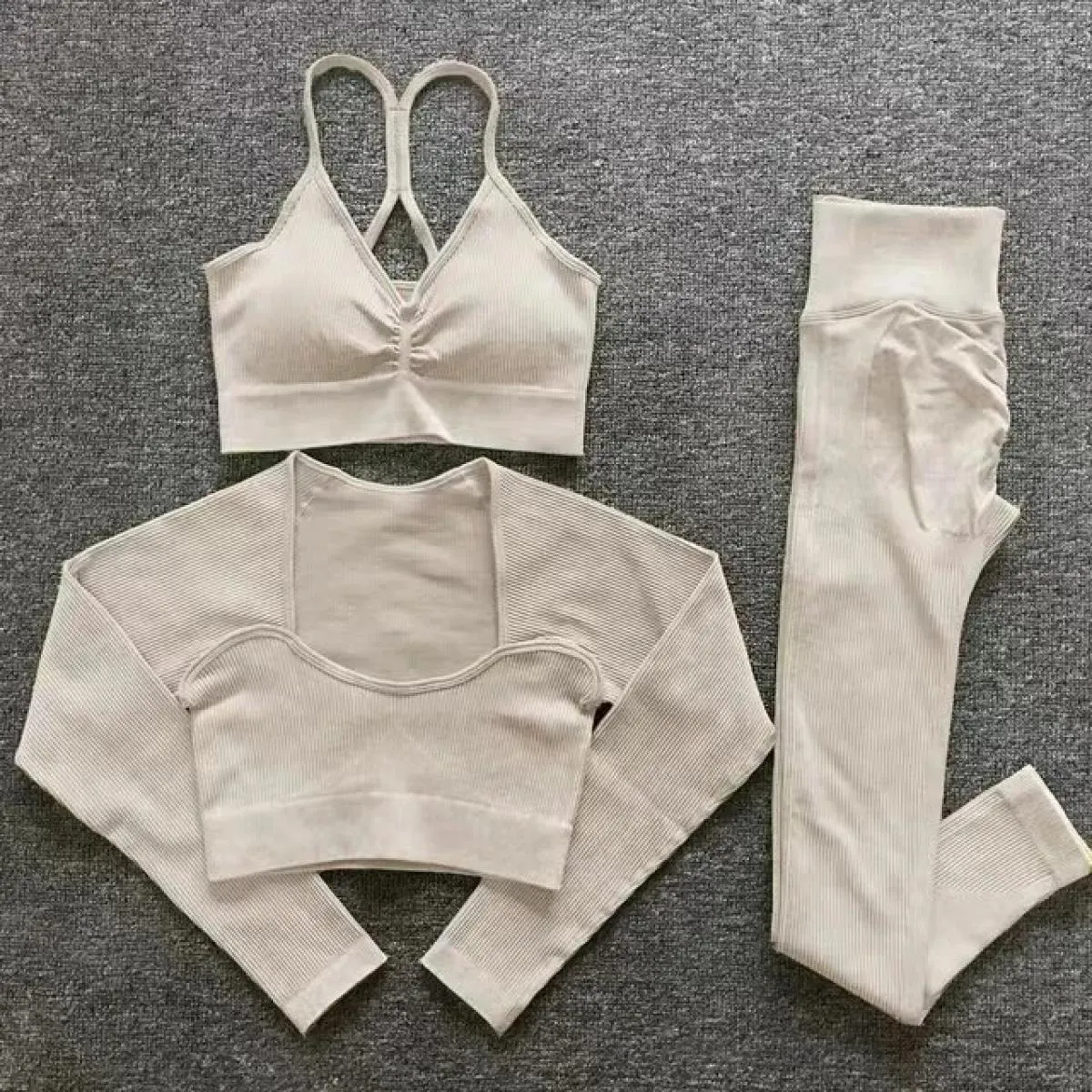 Set da allenamento a coste senza cuciture Completo da fitness Set da yoga a coste senza cuciture Set da yoga a coste senza cucit