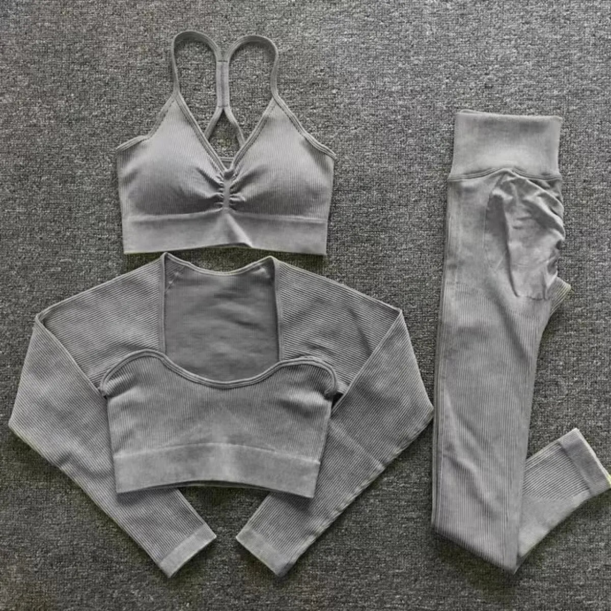 Set da allenamento a coste senza cuciture Completo da fitness Set da yoga a coste senza cuciture Set da yoga a coste senza cucit