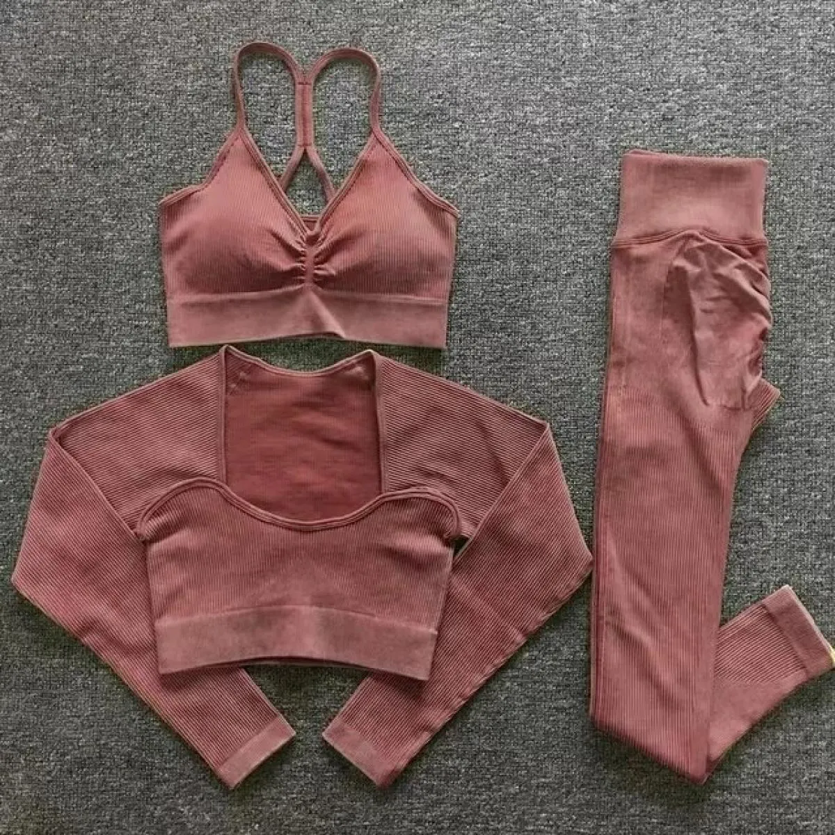 Set da allenamento a coste senza cuciture Completo da fitness Set da yoga a coste senza cuciture Set da yoga a coste senza cucit