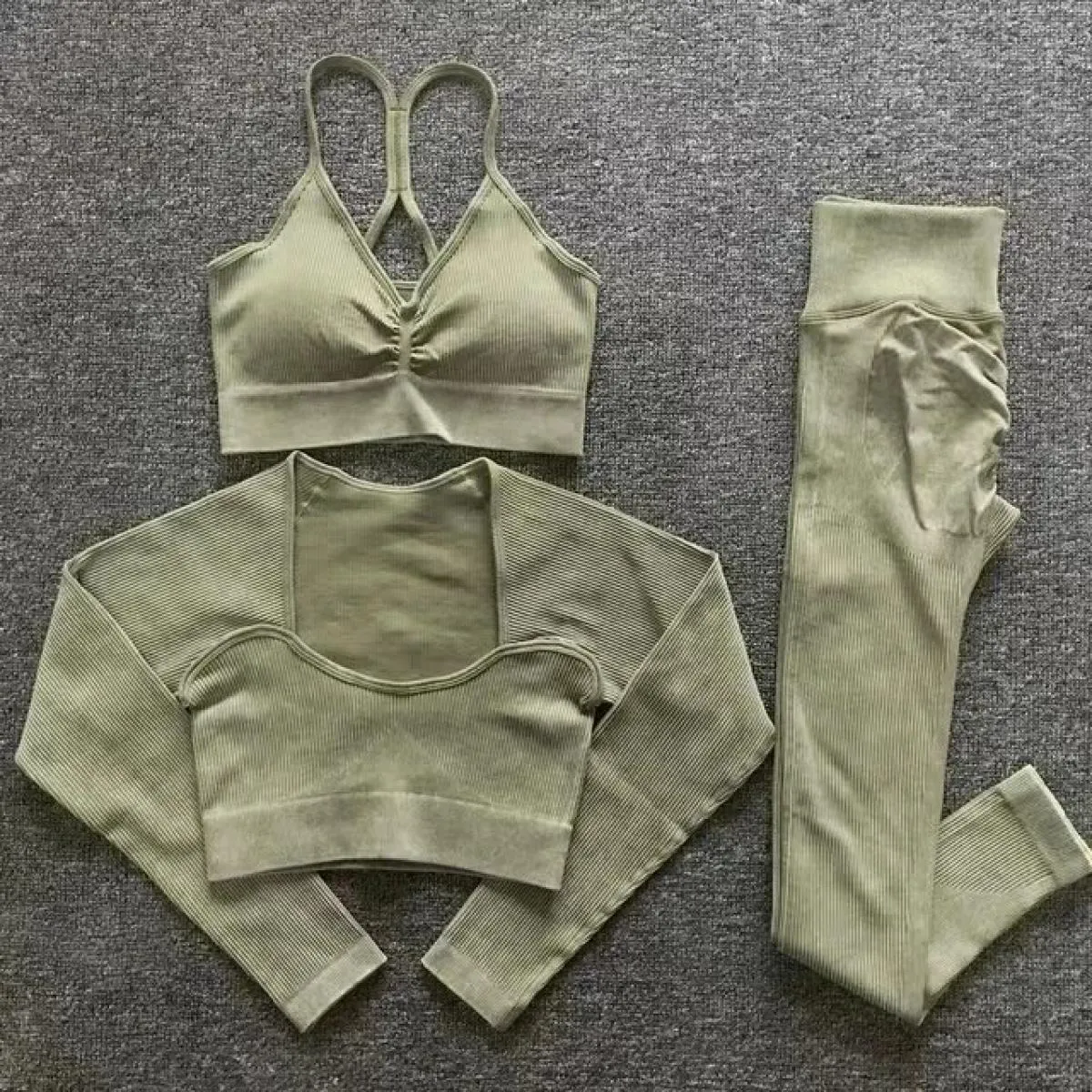 Set da allenamento a coste senza cuciture Completo da fitness Set da yoga a coste senza cuciture Set da yoga a coste senza cucit
