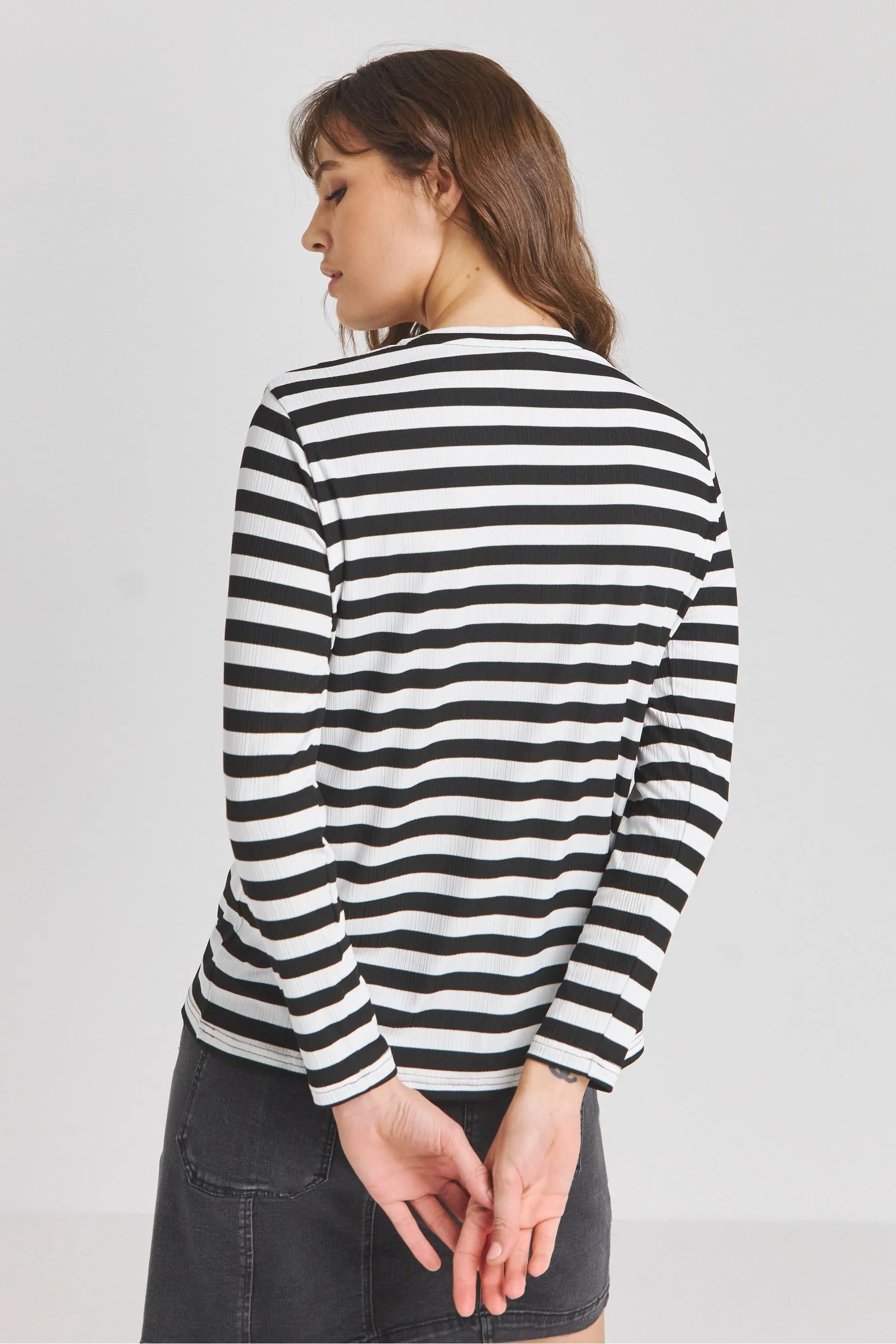Simply Be - T-shirt a righe e a coste con cuciture a contrasto