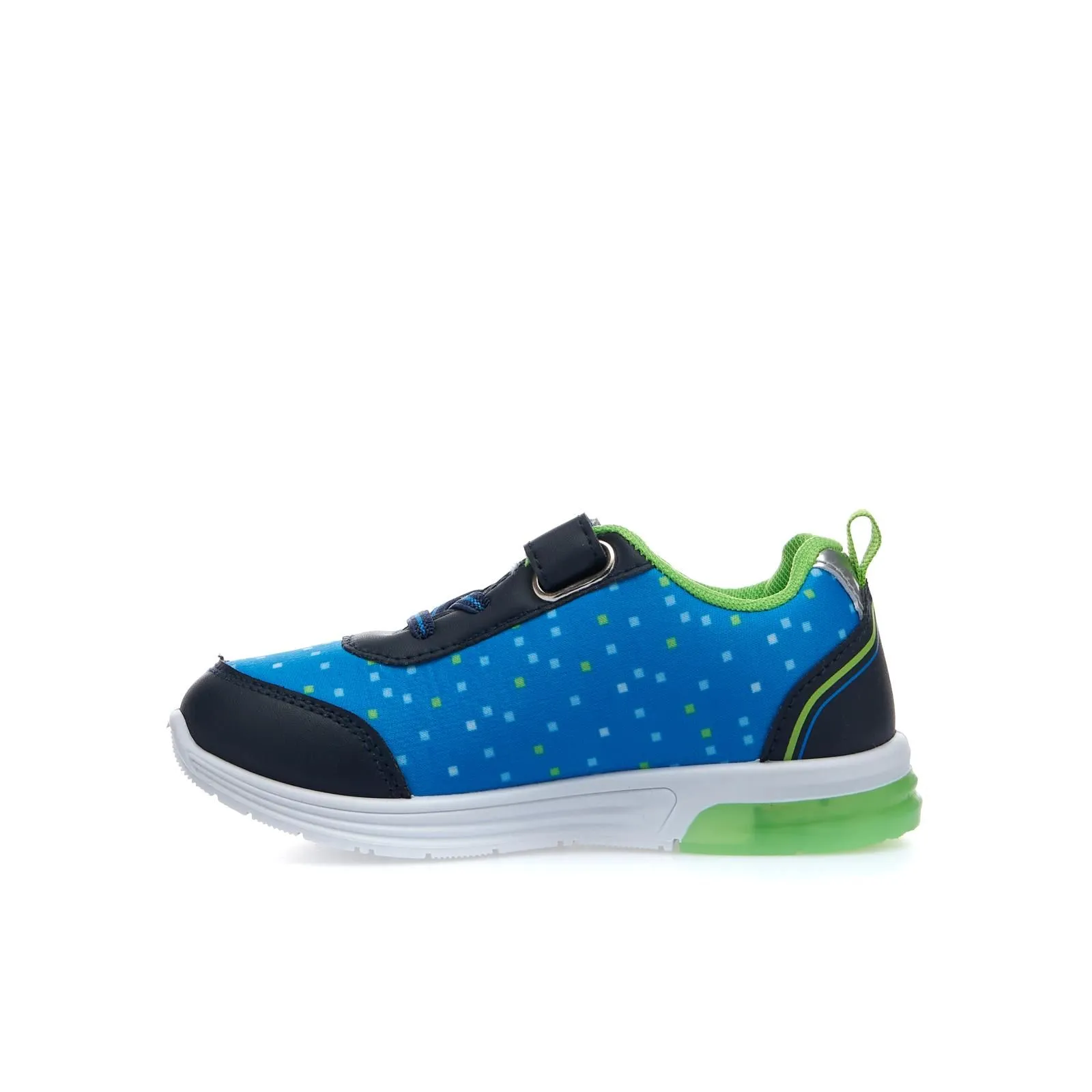 Sneakers azzurre stampa cartoon con lacci, strappo e luci
