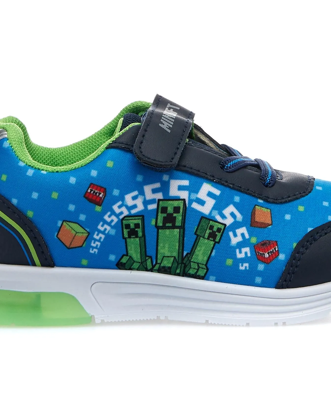 Sneakers azzurre stampa cartoon con lacci, strappo e luci