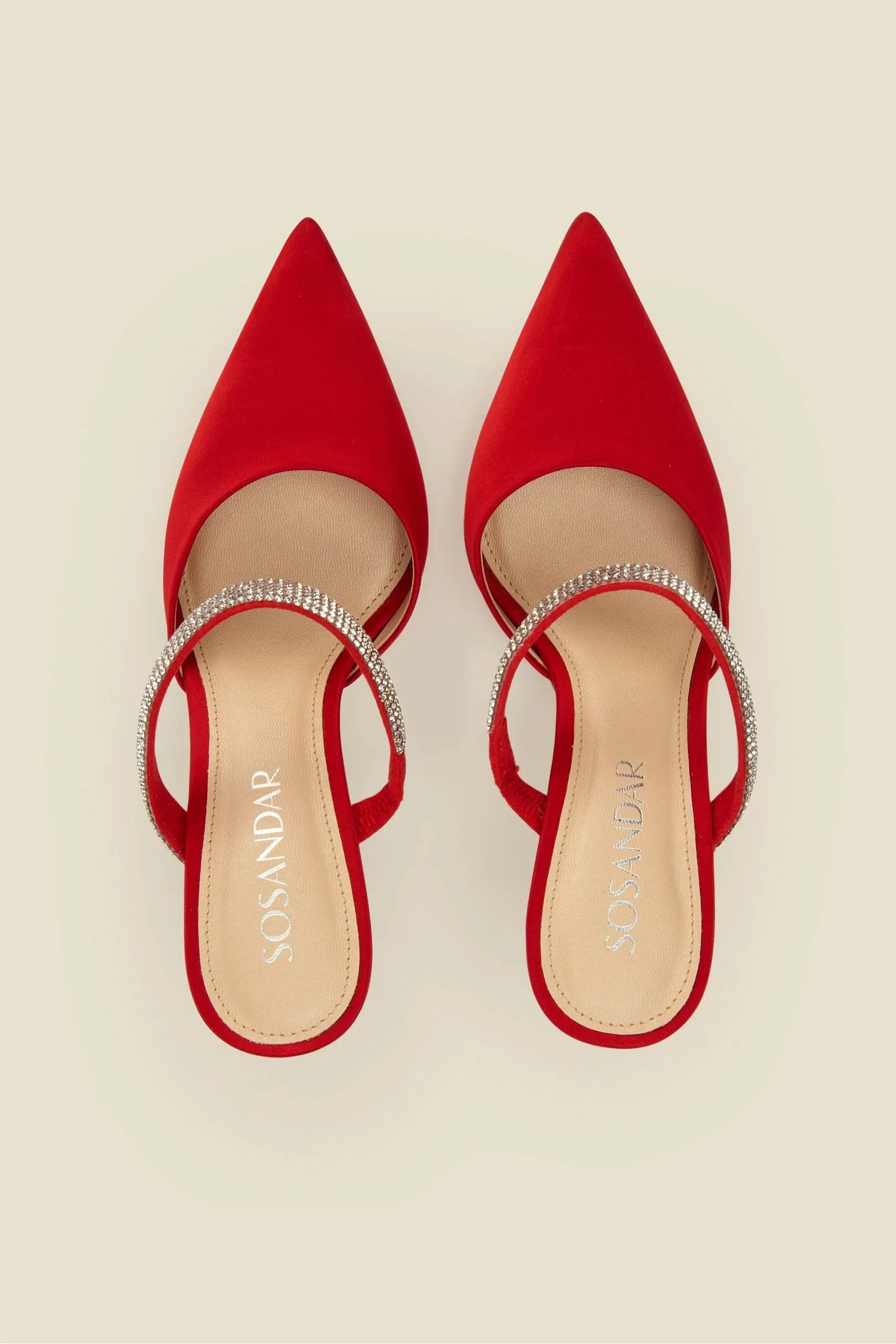 Sosandar Sofia - Satin sabot a punta con cinturini di strass