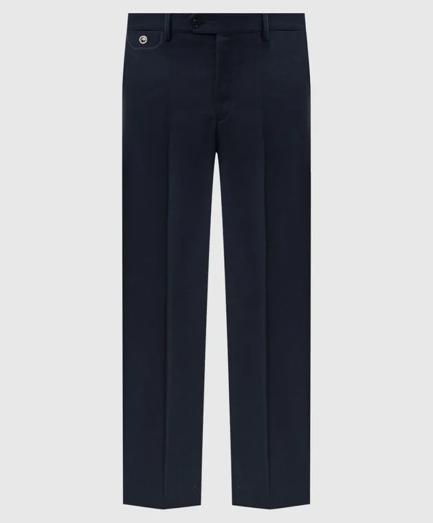 Stefano Ricci Pantaloni in lana blu con stemma a forma di testa d'aquila in metallo M5T22SR2TAT045HA
