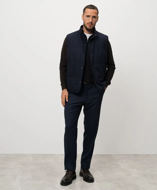 Stefano Ricci Pantaloni in lana blu con stemma a forma di testa d'aquila in metallo M5T22SR2TAT045HA