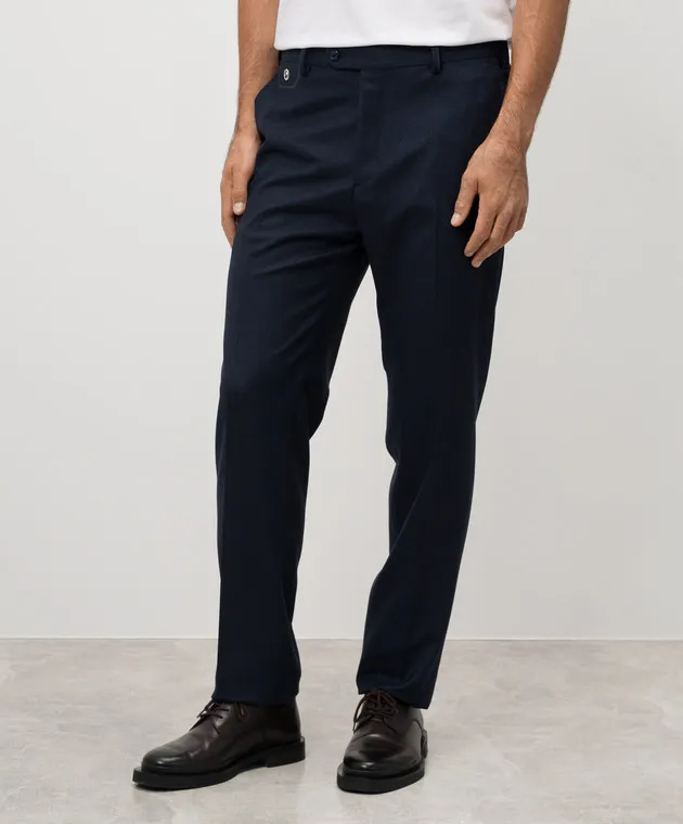 Stefano Ricci Pantaloni in lana blu con stemma a forma di testa d'aquila in metallo M5T22SR2TAT045HA