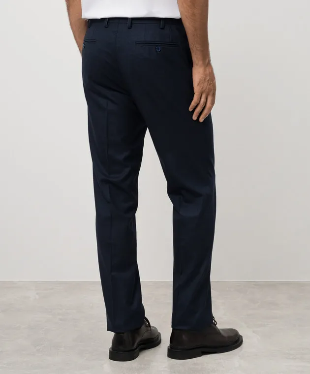 Stefano Ricci Pantaloni in lana blu con stemma a forma di testa d'aquila in metallo M5T22SR2TAT045HA