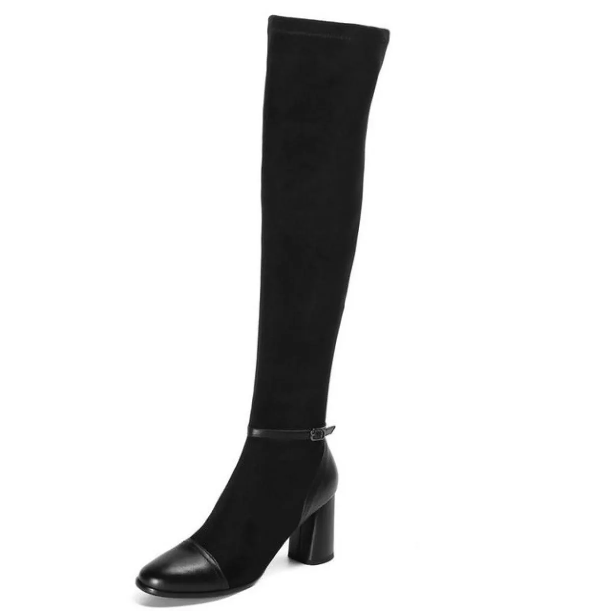 Stivali alti elasticizzati sopra il ginocchio in vera pelle verniciata da donna arrotondati per scarpe autunno inverno Donna con