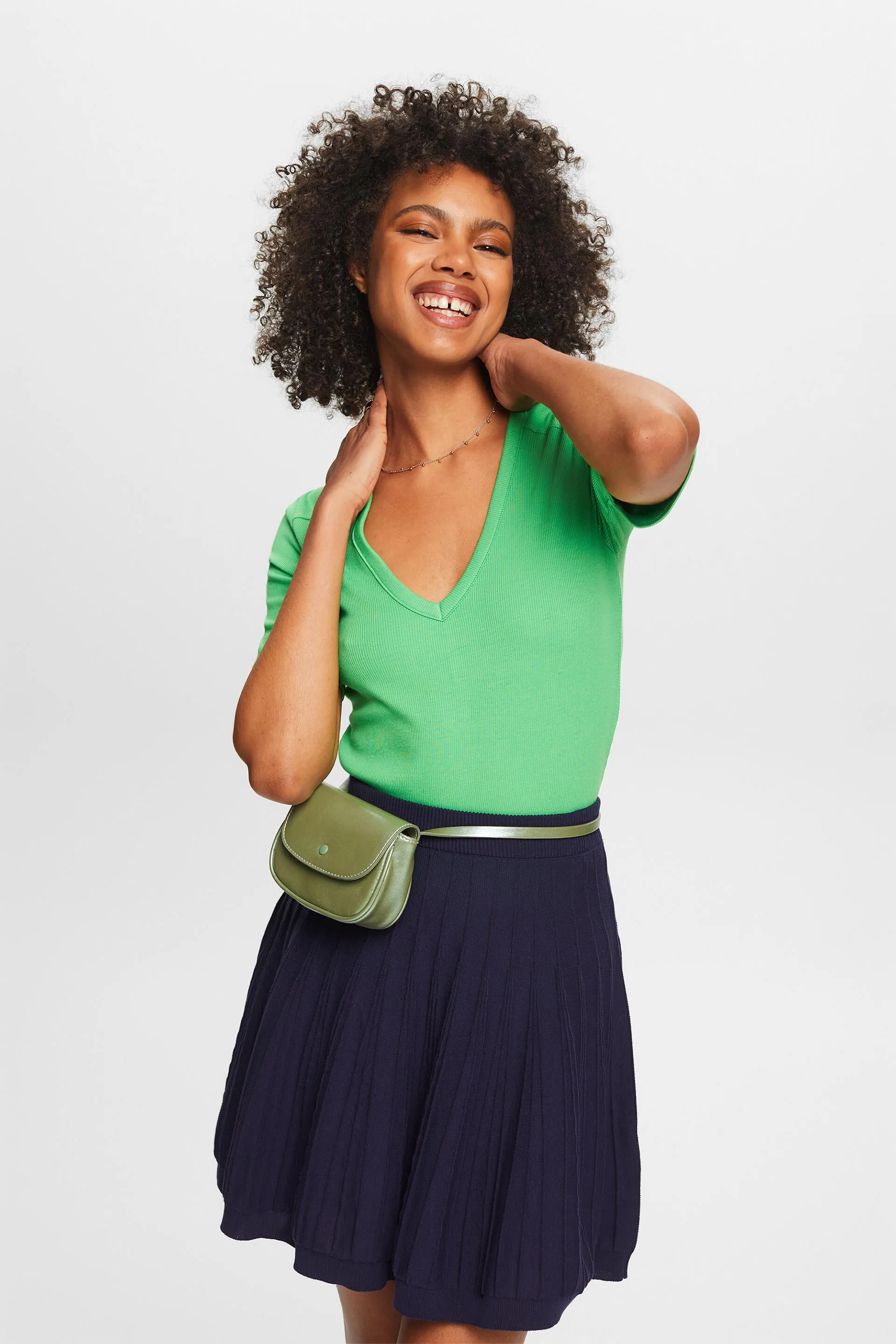 T-shirt a coste con scollo a V