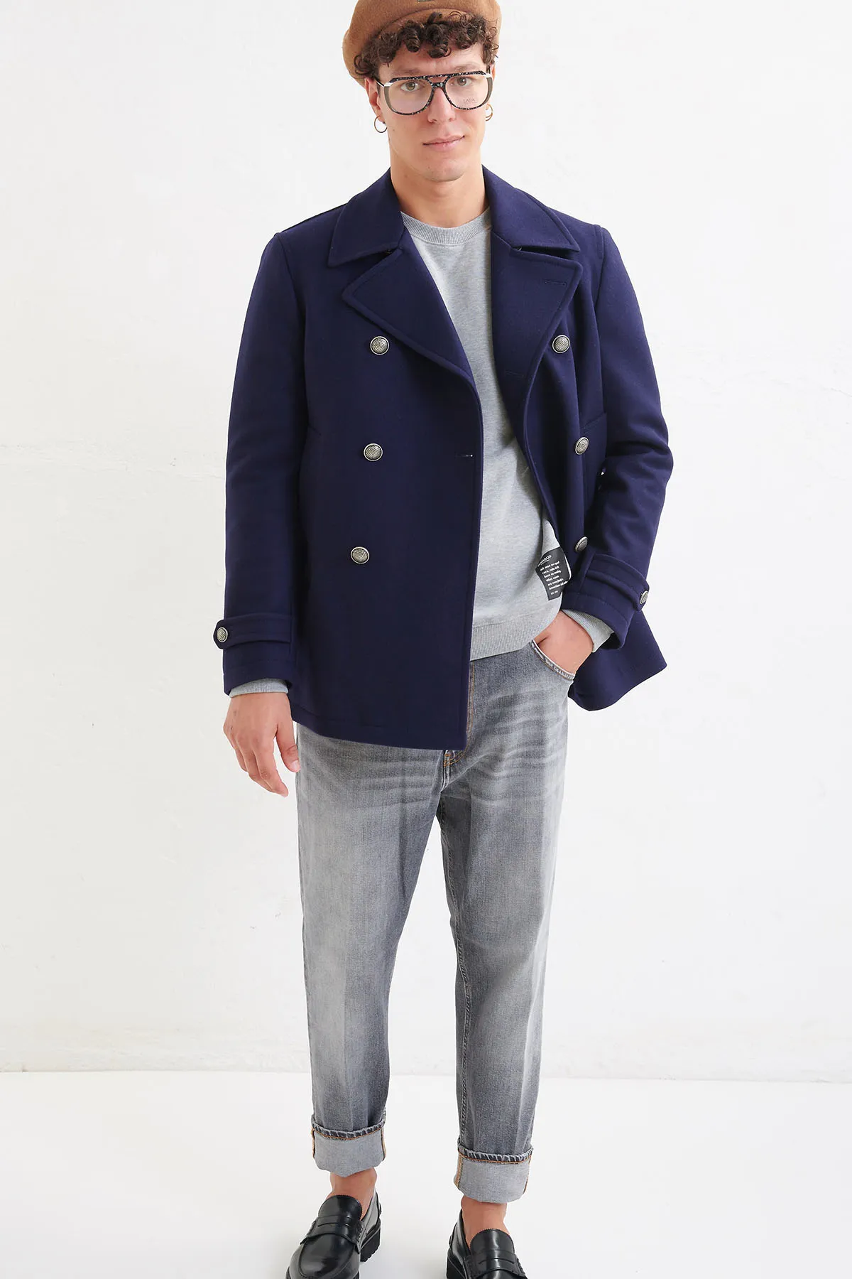 TAGLIATORE Giaccone peacoat  blu con bottoni a contrasto