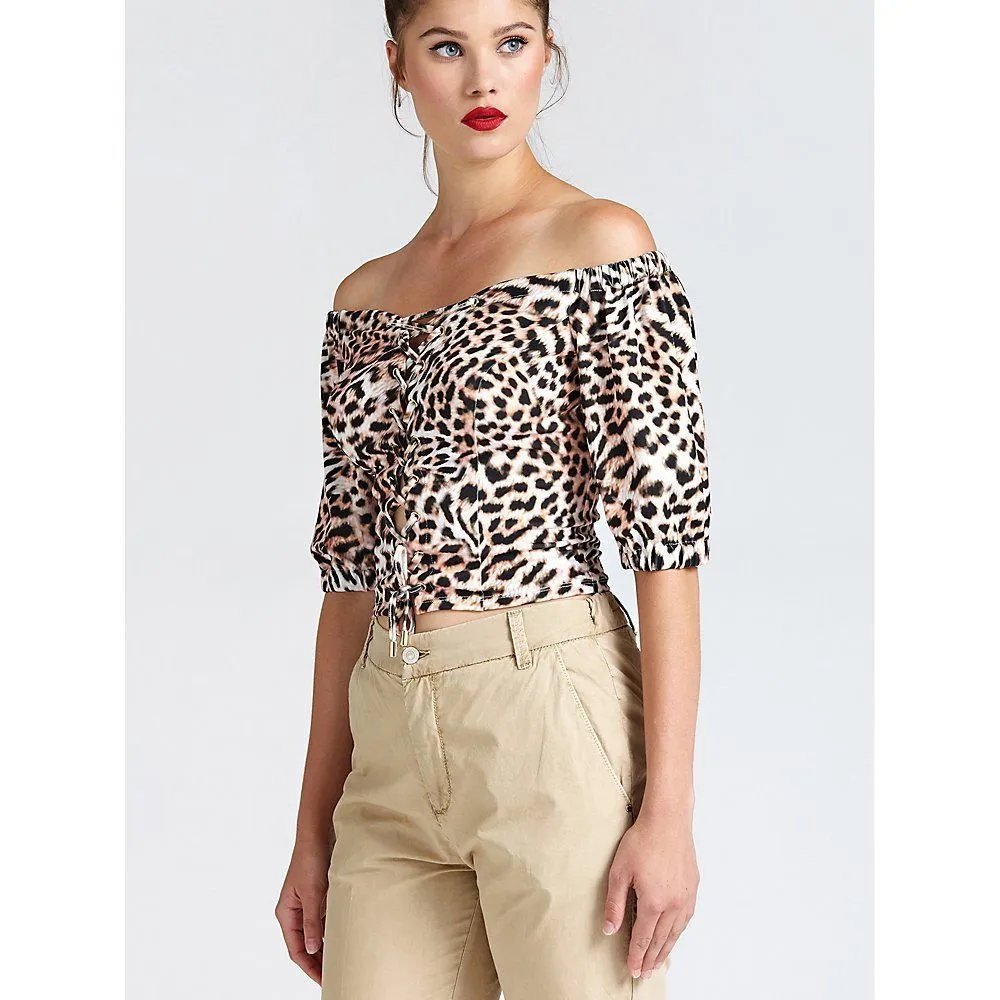Top corto leopardato