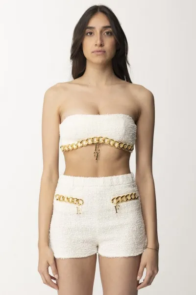 Top in tweed con maxi catena Burro