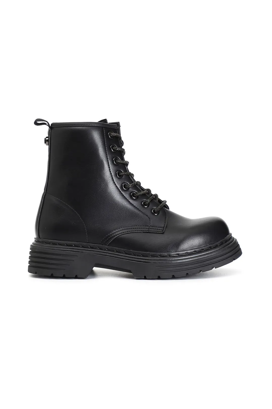 tronchetto in similpelle con lacci strass nero