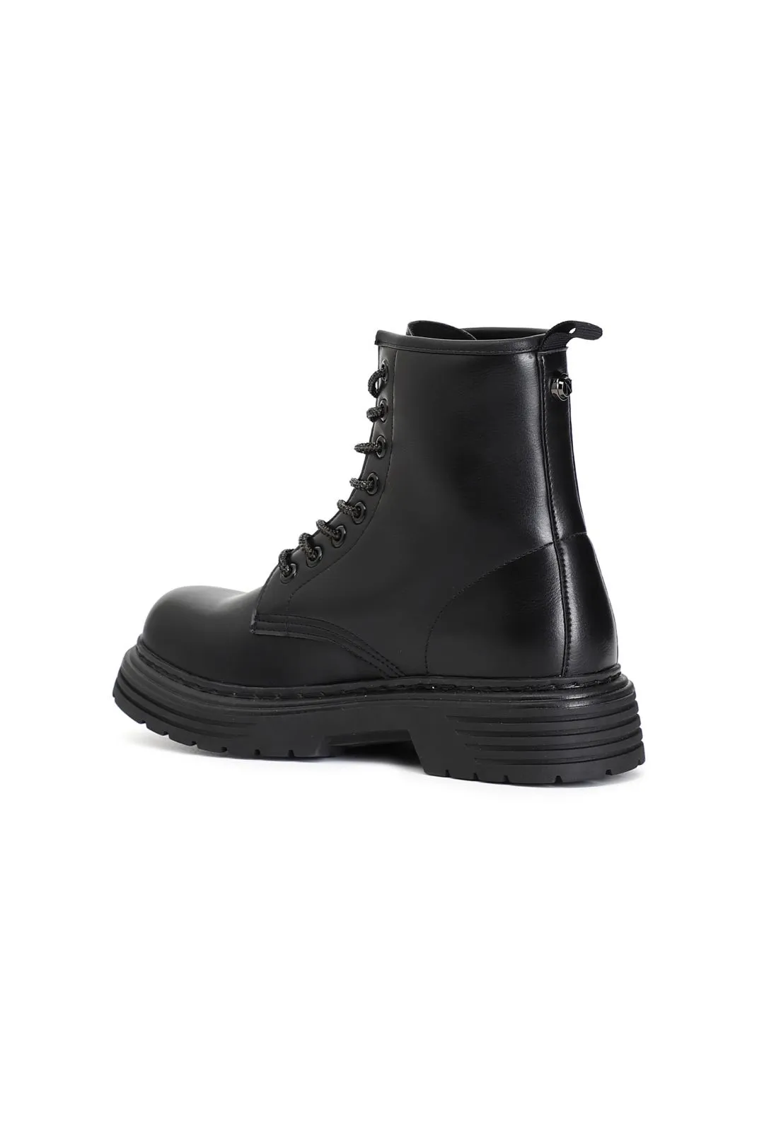 tronchetto in similpelle con lacci strass nero