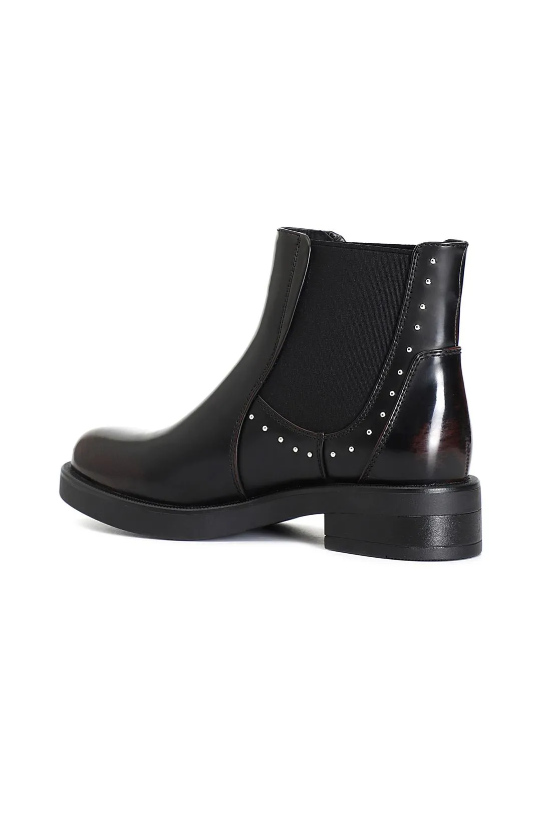 tronchetto in similpelle spazzolata con elastici e borchie bordeaux