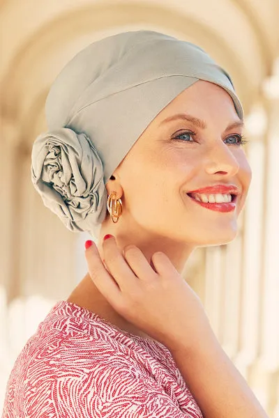Turbante Zuri - Cuffia con fiore in cotone Supima - grigio chiaro 1484-0774