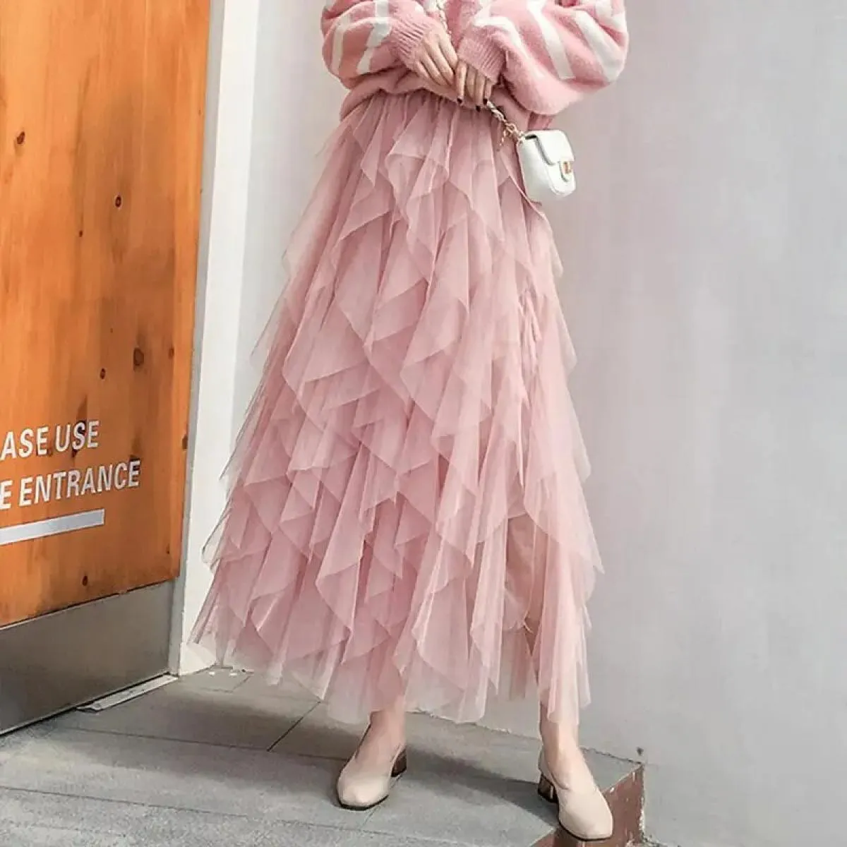 Tutù gonna lunga lunga in tulle moda donna 2024 gonna a pieghe a vita alta rosa carina gonna estetica da donna femminile in rete