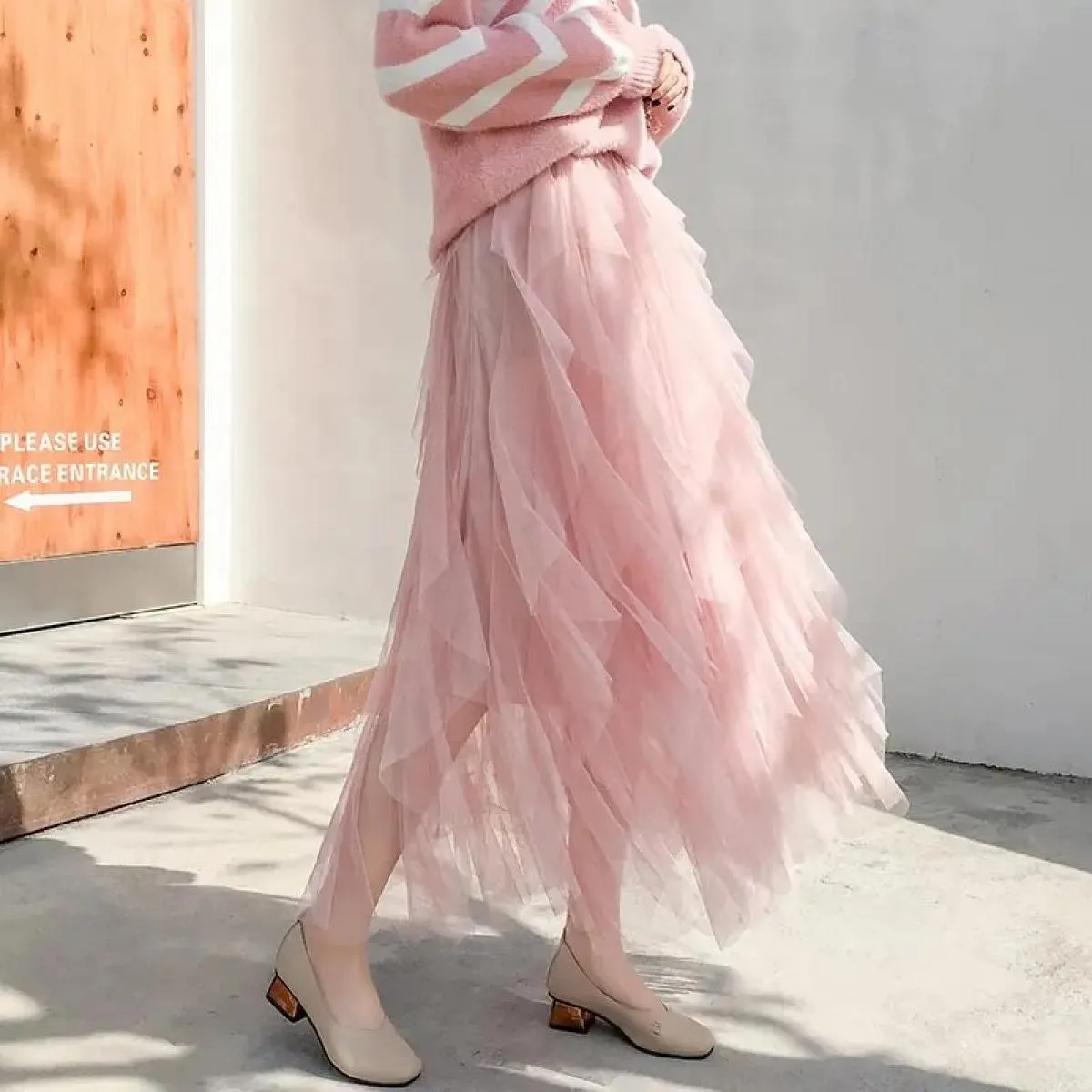 Tutù gonna lunga lunga in tulle moda donna 2024 gonna a pieghe a vita alta rosa carina gonna estetica da donna femminile in rete