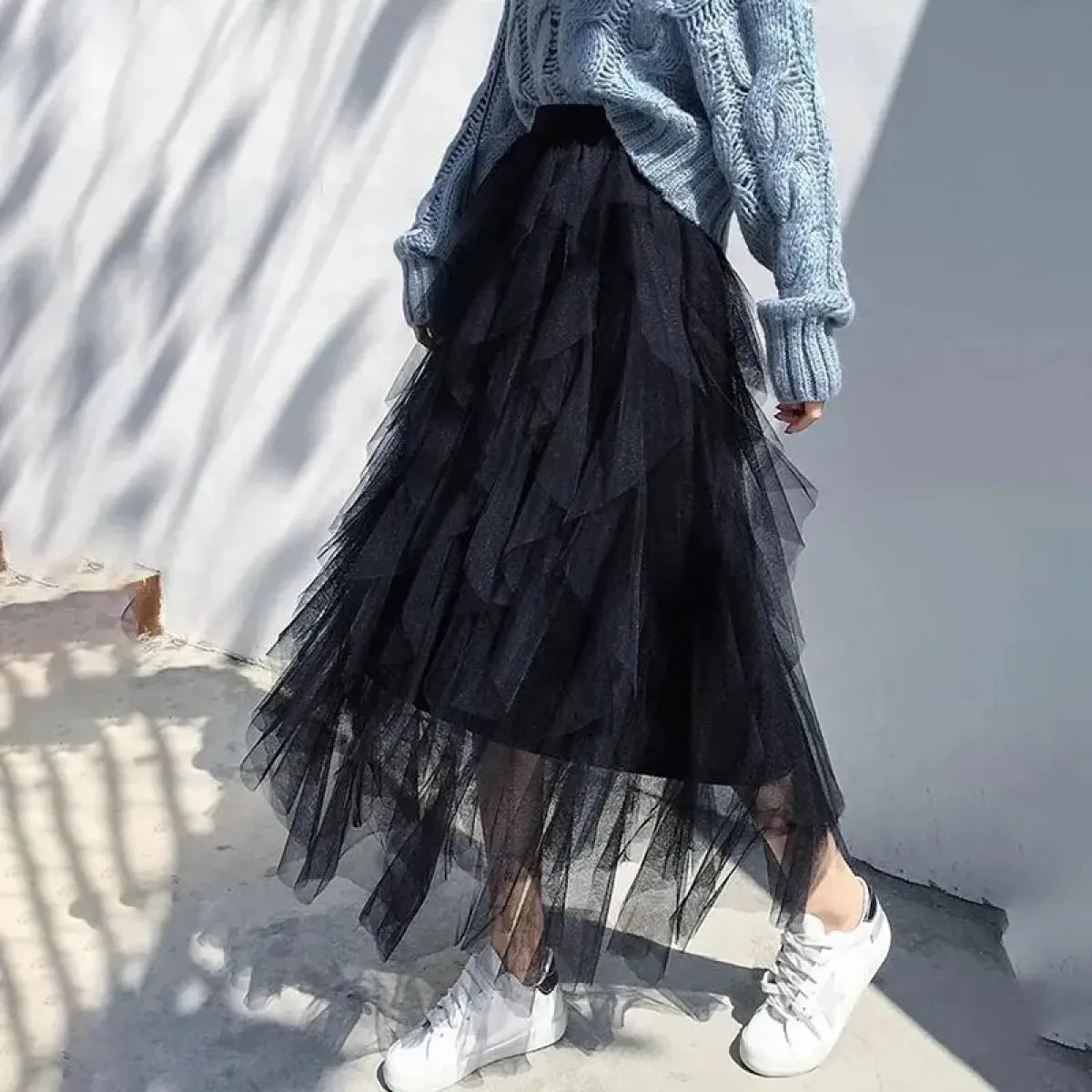 Tutù gonna lunga lunga in tulle moda donna 2024 gonna a pieghe a vita alta rosa carina gonna estetica da donna femminile in rete