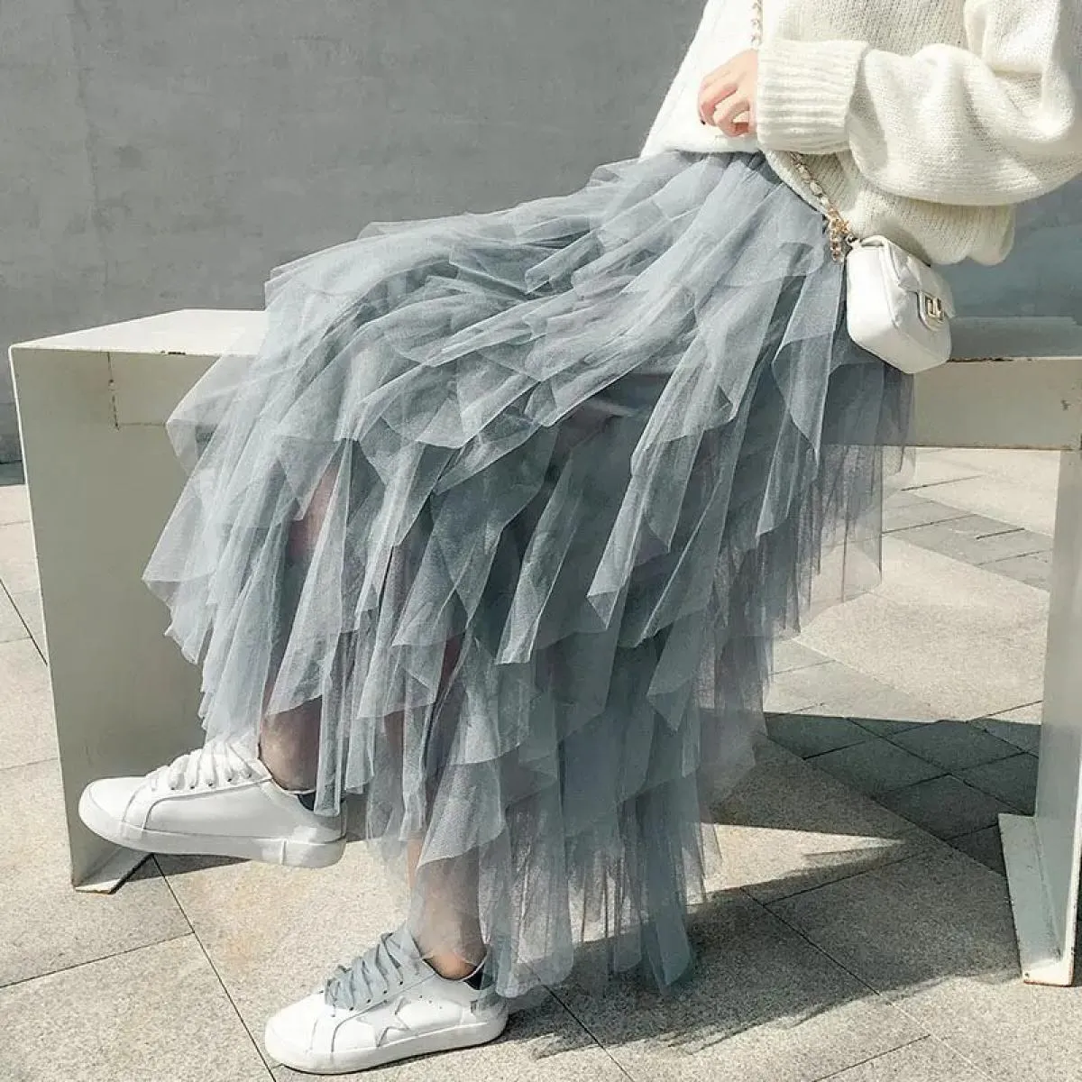 Tutù gonna lunga lunga in tulle moda donna 2024 gonna a pieghe a vita alta rosa carina gonna estetica da donna femminile in rete