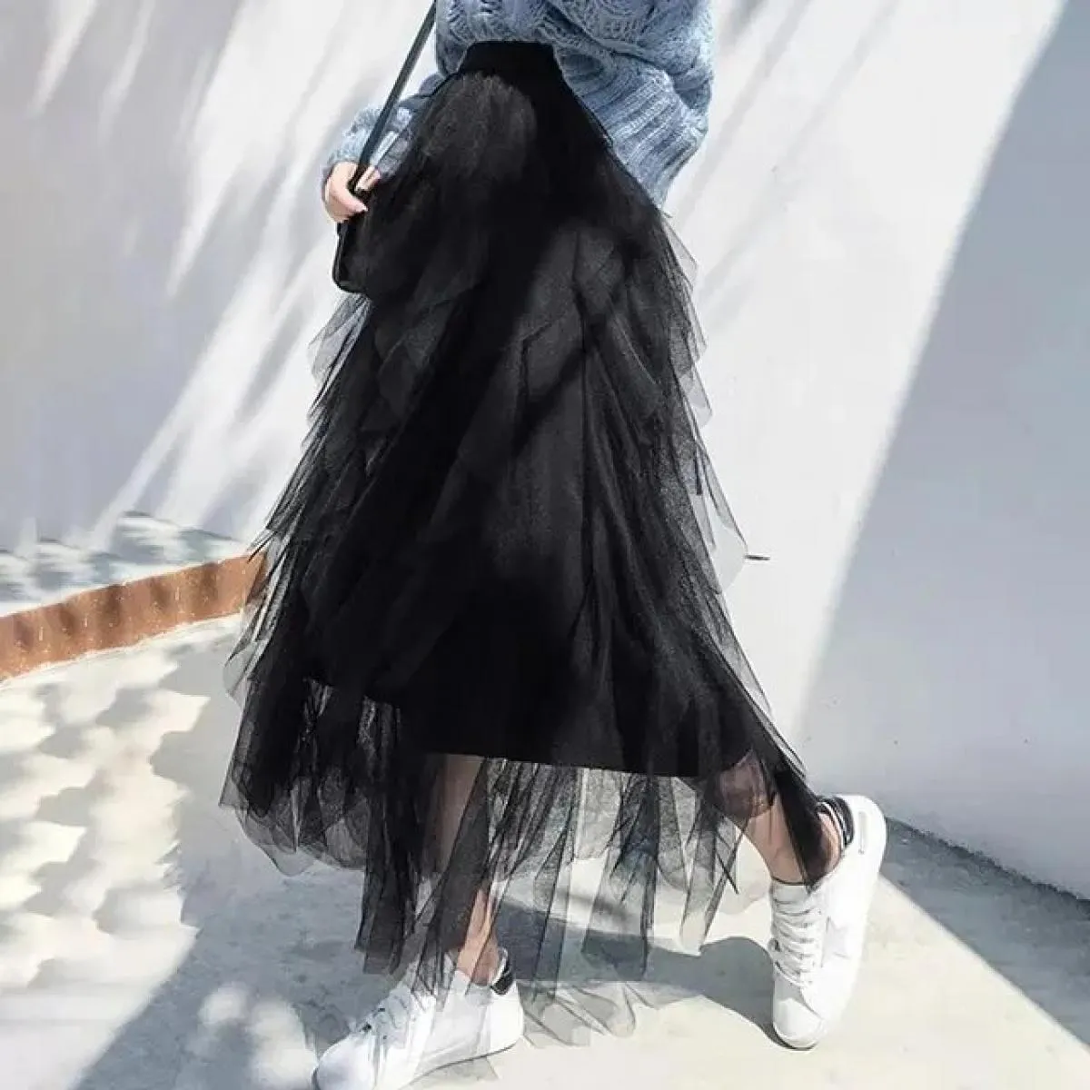 Tutù gonna lunga lunga in tulle moda donna 2024 gonna a pieghe a vita alta rosa carina gonna estetica da donna femminile in rete