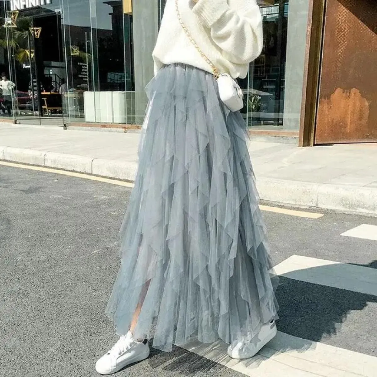 Tutù gonna lunga lunga in tulle moda donna 2024 gonna a pieghe a vita alta rosa carina gonna estetica da donna femminile in rete