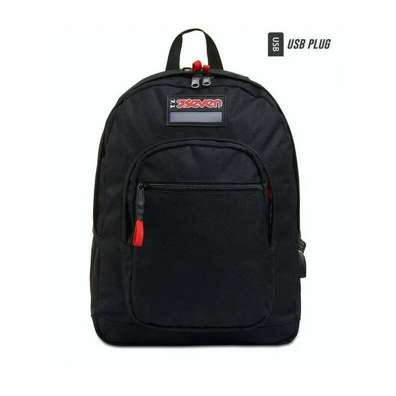 ZAINO SCUOLA SEVEN ORGANIZZATO+ CAVO USB FREETHINK GRS NERO UNISEX 30X42X20CM 30LT GARANZIA 4 ANNI SEVEN ITALY